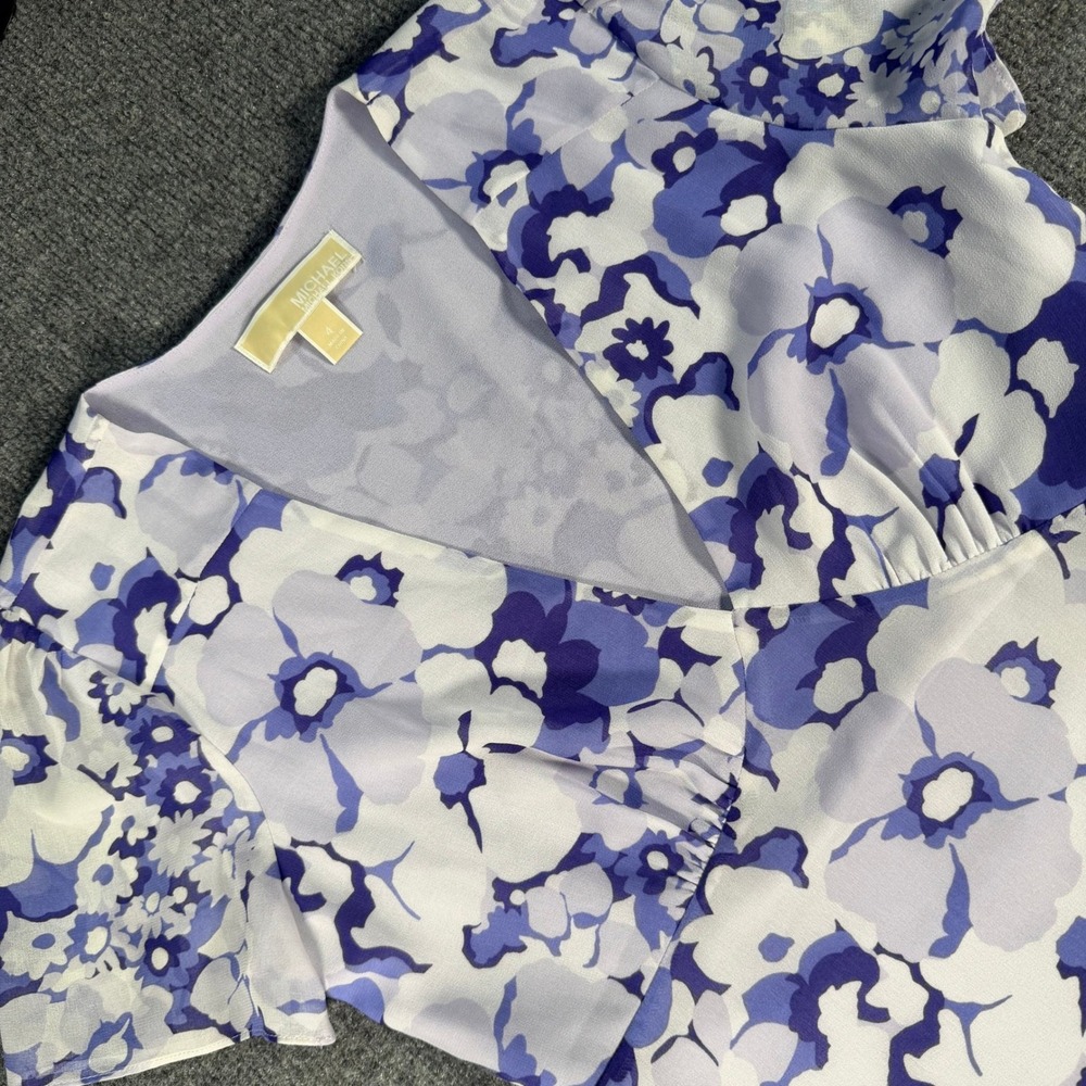 Michael Michael Kors Purple Blue Floral V-Neck Empire Waist Dress 4 #4291